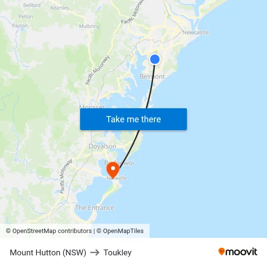 Mount Hutton (NSW) to Toukley map