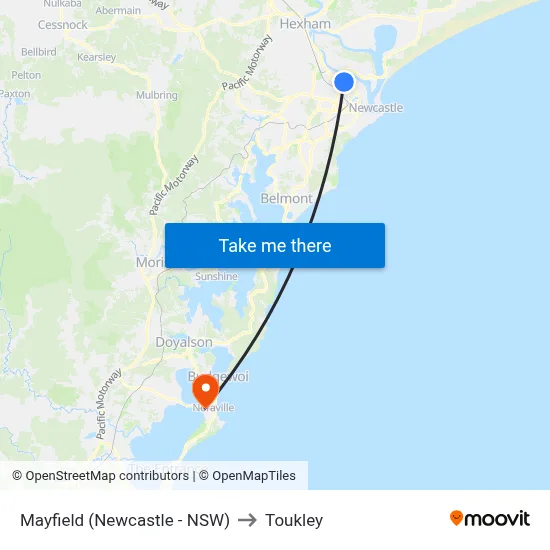 Mayfield (Newcastle - NSW) to Toukley map