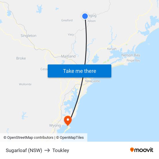 Sugarloaf (NSW) to Toukley map