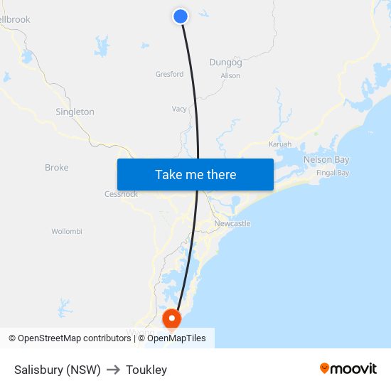 Salisbury (NSW) to Toukley map