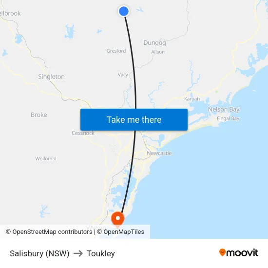 Salisbury (NSW) to Toukley map