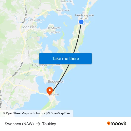 Swansea (NSW) to Toukley map