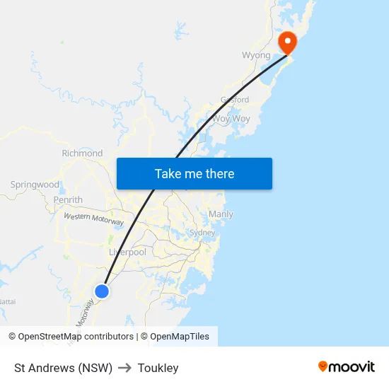 St Andrews (NSW) to Toukley map