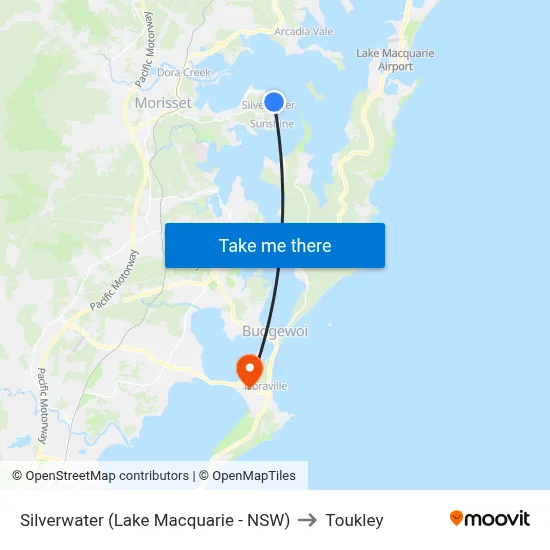 Silverwater (Lake Macquarie - NSW) to Toukley map