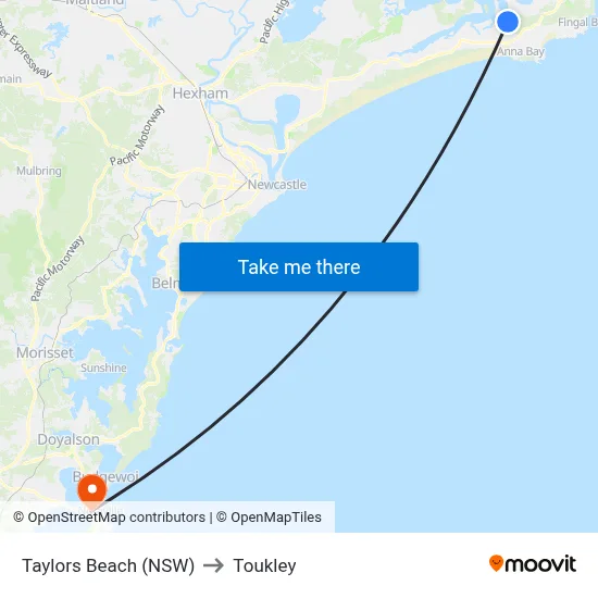 Taylors Beach (NSW) to Toukley map