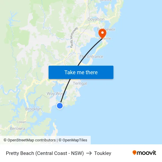 Pretty Beach (Central Coast - NSW) to Toukley map