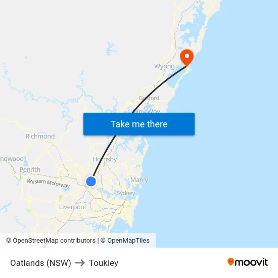 Oatlands (NSW) to Toukley map