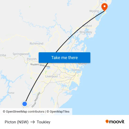 Picton (NSW) to Toukley map