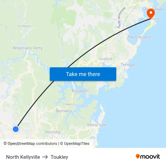 North Kellyville to Toukley map