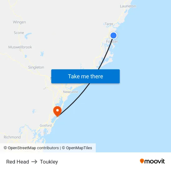 Red Head to Toukley map