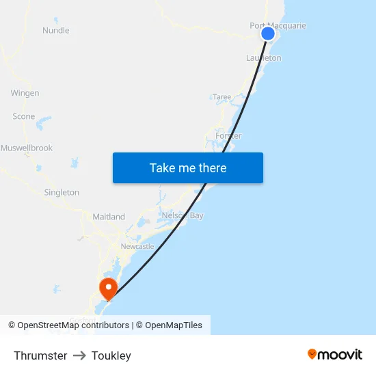 Thrumster to Toukley map