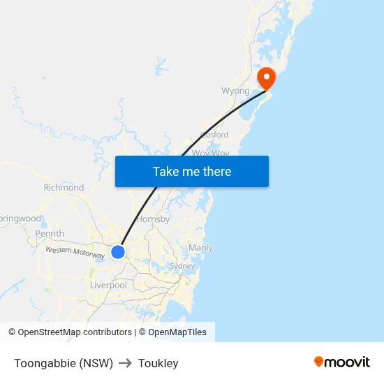Toongabbie (NSW) to Toukley map