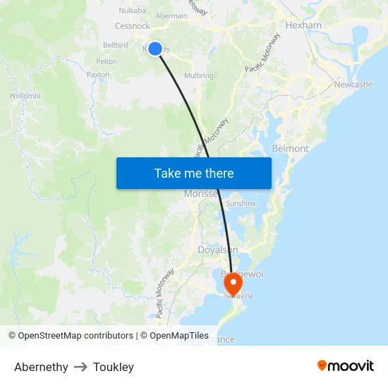 Abernethy to Toukley map