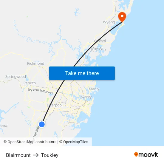 Blairmount to Toukley map