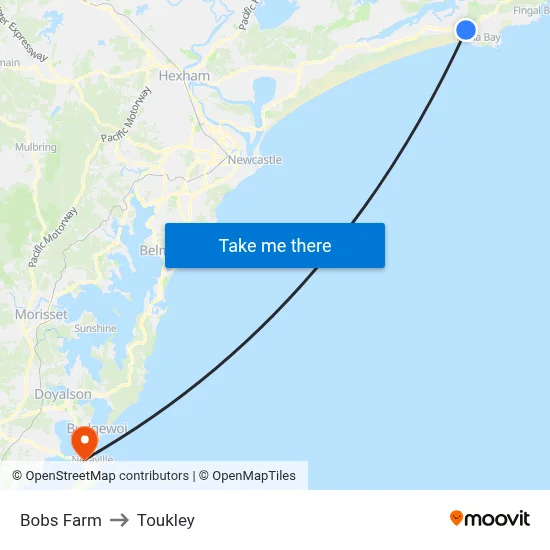 Bobs Farm to Toukley map