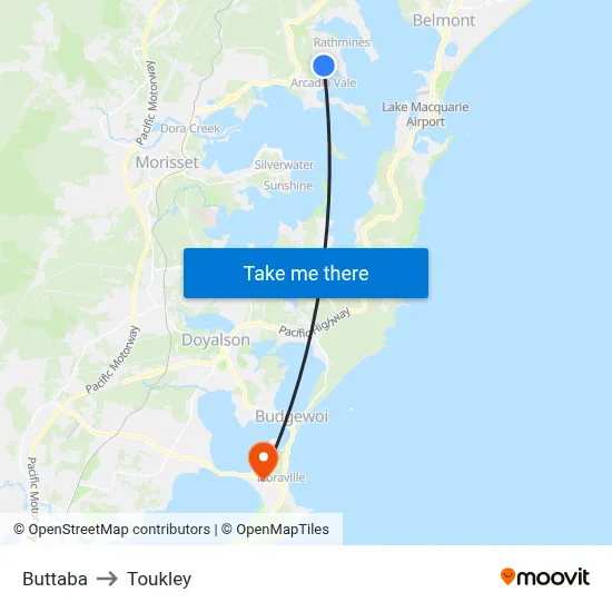 Buttaba to Toukley map