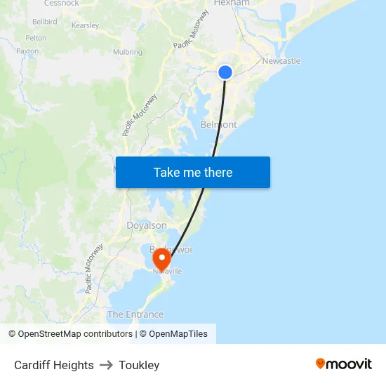 Cardiff Heights to Toukley map