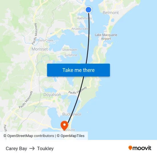 Carey Bay to Toukley map