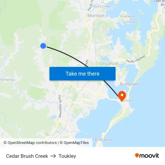 Cedar Brush Creek to Toukley map