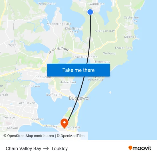 Chain Valley Bay to Toukley map