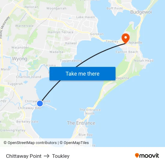 Chittaway Point to Toukley map