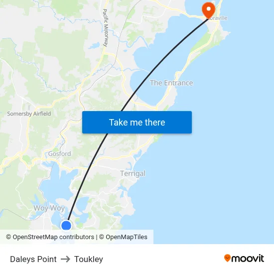 Daleys Point to Toukley map