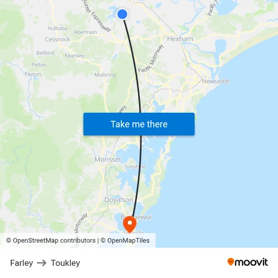 Farley to Toukley map