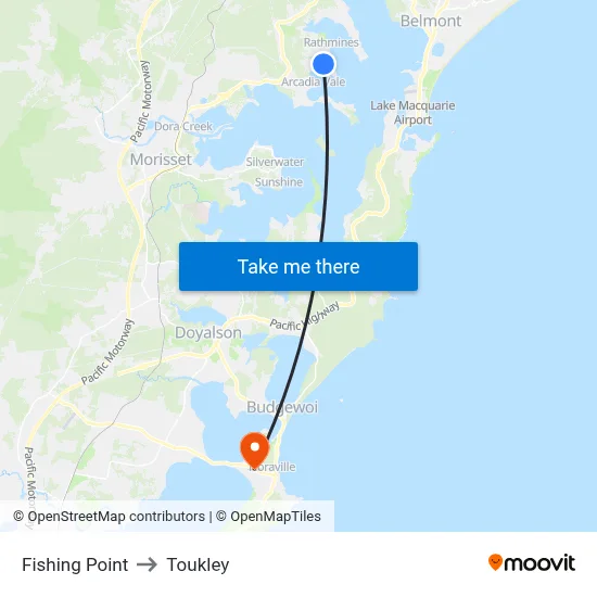Fishing Point to Toukley map