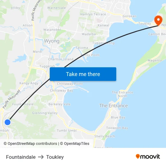 Fountaindale to Toukley map