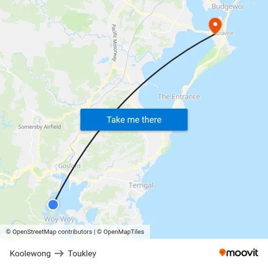 Koolewong to Toukley map