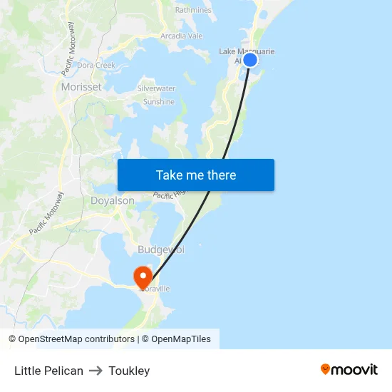 Little Pelican to Toukley map