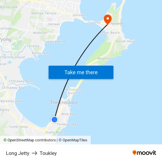 Long Jetty to Toukley map