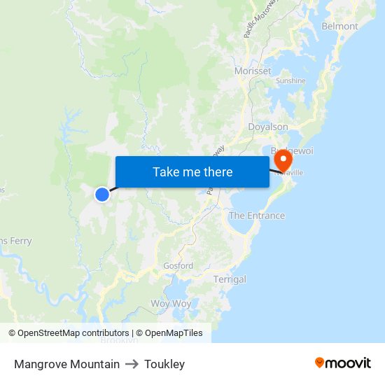 Mangrove Mountain to Toukley map