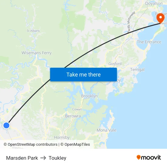 Marsden Park to Toukley map