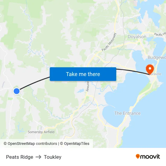 Peats Ridge to Toukley map