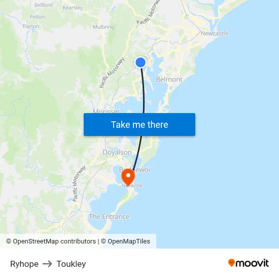 Ryhope to Toukley map