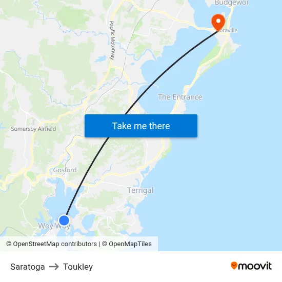 Saratoga to Toukley map
