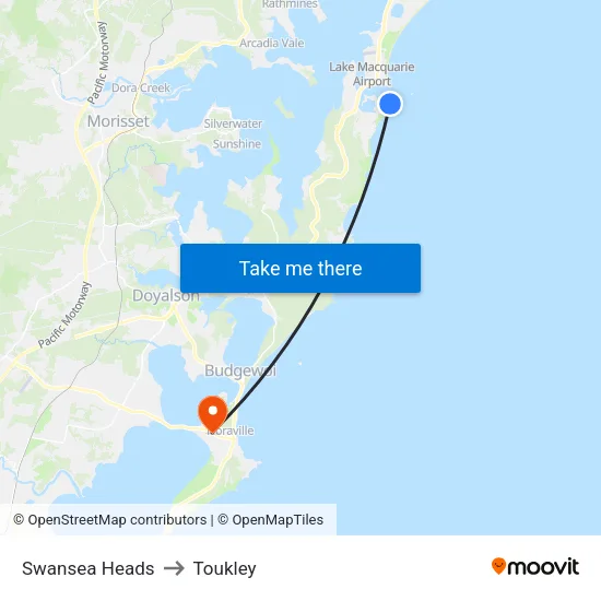 Swansea Heads to Toukley map