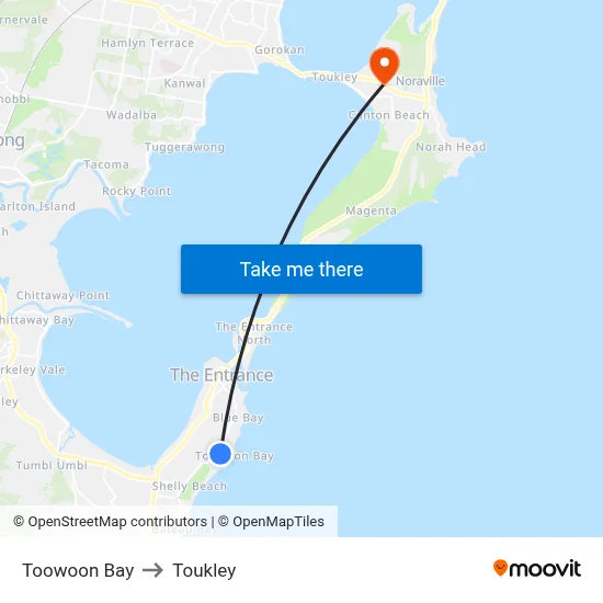 Toowoon Bay to Toukley map