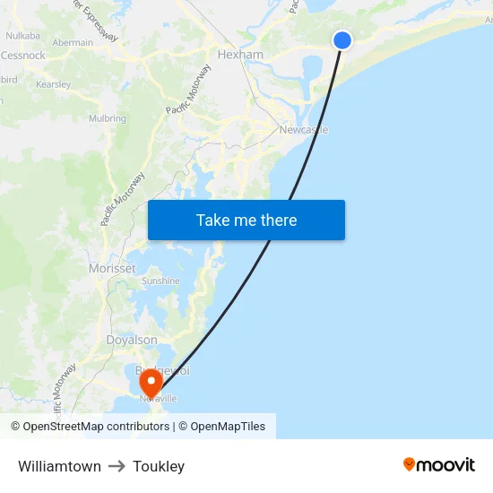 Williamtown to Toukley map