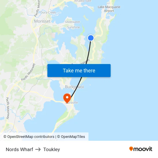 Nords Wharf to Toukley map