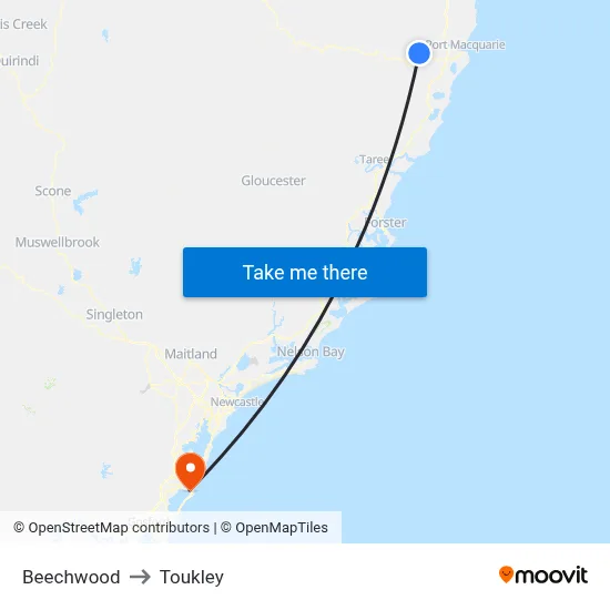 Beechwood to Toukley map