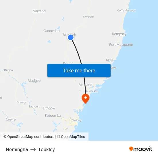 Nemingha to Toukley map