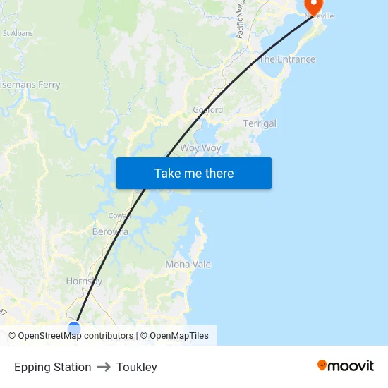 Epping Station to Toukley map