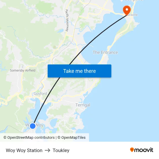 Woy Woy Station to Toukley map
