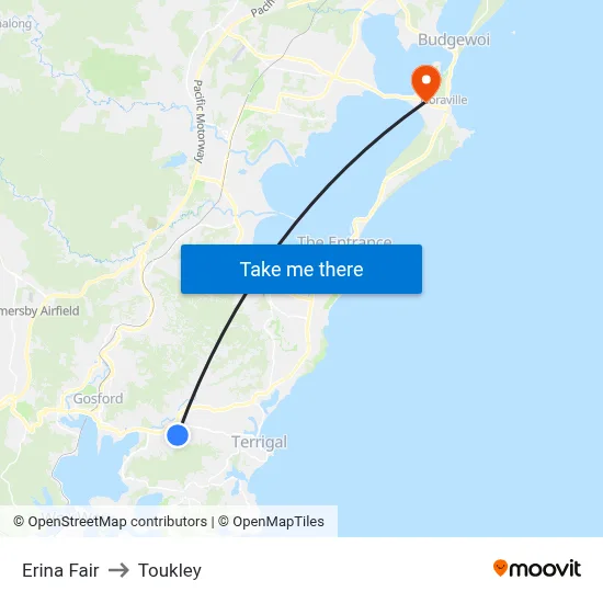 Erina Fair to Toukley map