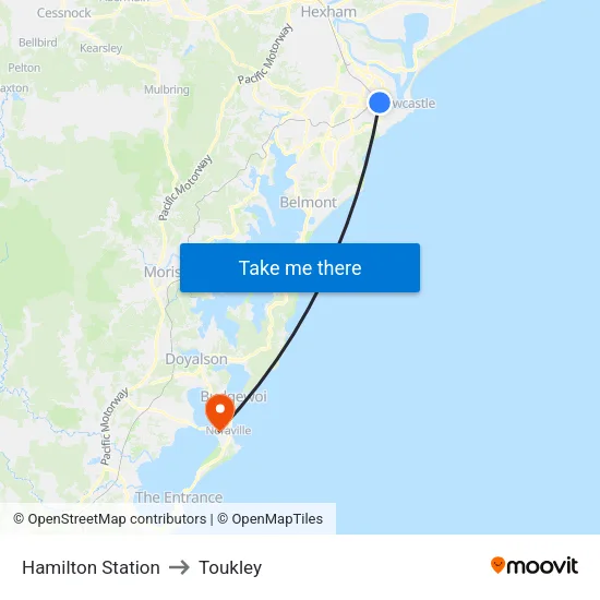 Hamilton Station to Toukley map