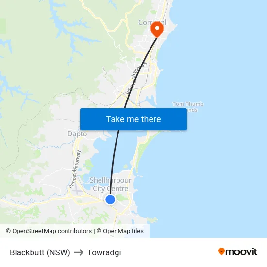Blackbutt (NSW) to Towradgi map