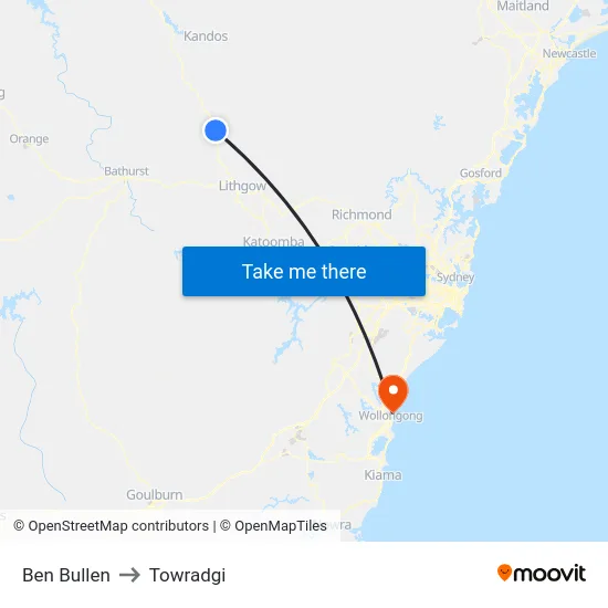 Ben Bullen to Towradgi map