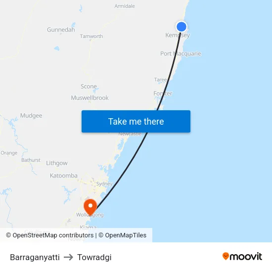 Barraganyatti to Towradgi map